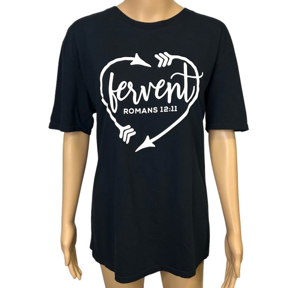 Anvil Lightweight Women's Large FERVENT ROMANS 12:11 Black‎ Short Sleeve T-Shirt - Picture 1 of 11
